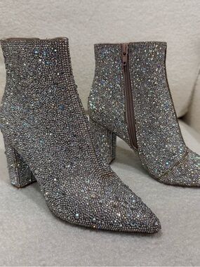 Betsey Johnson Crystal Rhinestone Silver Ankle Booties